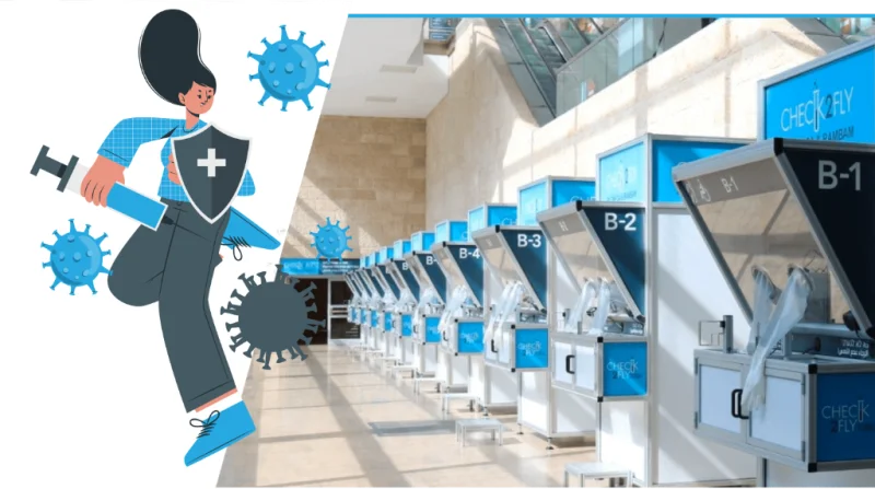 Check2Fly departure flow — color-coded passenger lanes for different testing and clearance scenarios