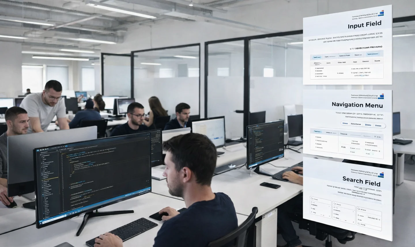 Government design system component library displayed on an ultrawide monitor