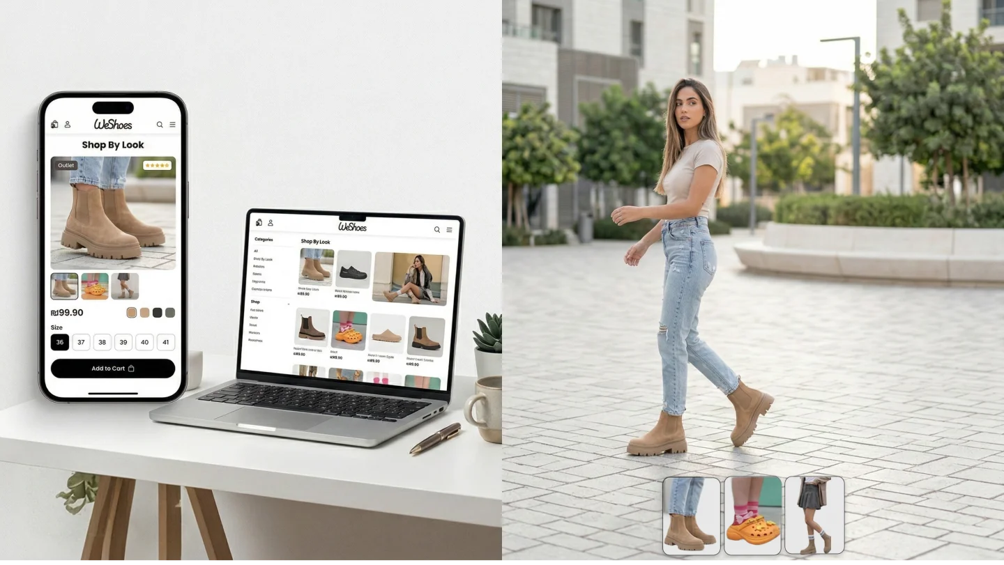 WeShoes responsive cross-platform experience showing continuity between desktop and mobile interfaces